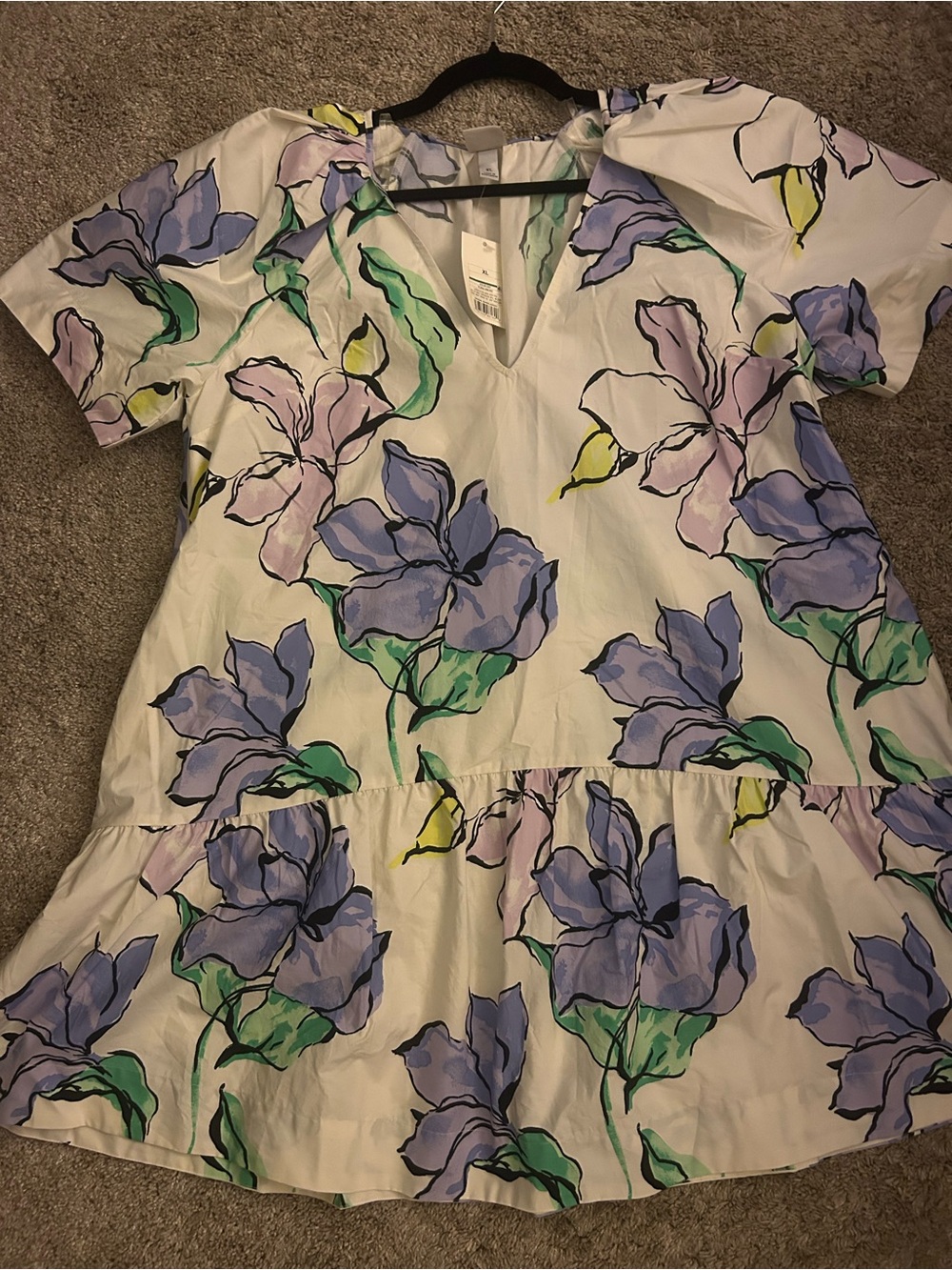a new day White Mini Dress with Lavender & Green Floral Print